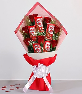 Imported Red Roses with Kitkat Bouquet