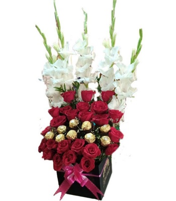 Red Roses and Chocolate Arrangement