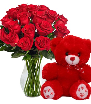 Red Roses with Red Teddy