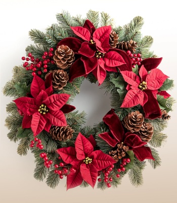 Christmas Wreath - Poinsettias and Pinecones