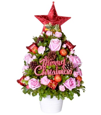 Pink Christmas Flower Tree in Basket