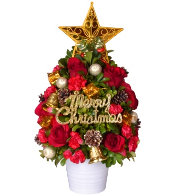 Red Holiday Flower Tree in Basket