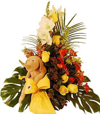 Flower Basket With Teddy Bear