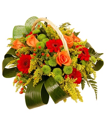 Mix Flowers In Wicker Basket