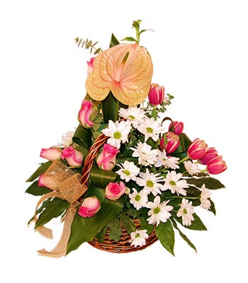 Roses And Anthuriums Basket