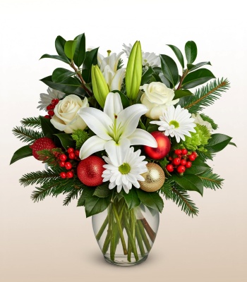 Christmas Flower Bouquet with Green Foliage