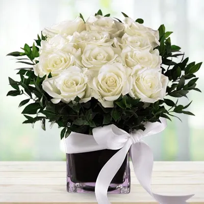 White Rose Arrangement In Vase