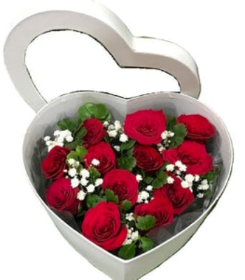 12 Red Roses in Heart-Shaped Gift Box