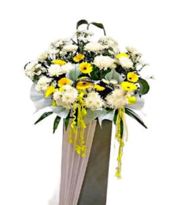 Condolence Wreath - Yellow and White Flowers