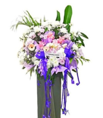 Funeral Wreath with Purple Ribbons