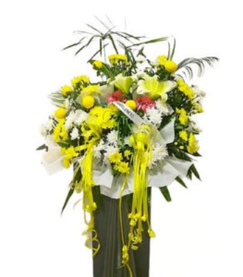 Funeral Wreath with Yellow Ribbons