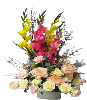 Gladiolus & Roses Flower Arrangement - Artificial