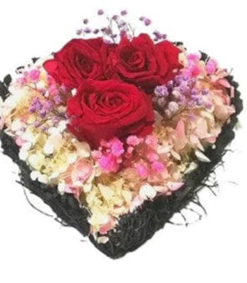 Preserved Red Roses in Basket