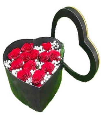 Red Roses in Heart-Shaped Gift Box