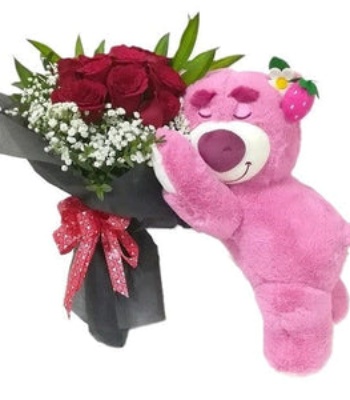 Red Roses with Teddy Bear