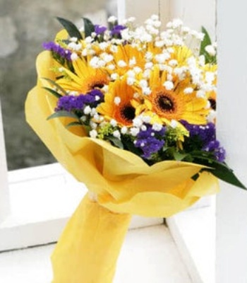 Yellow Gerbera Flower Bouquet - 10 Stems