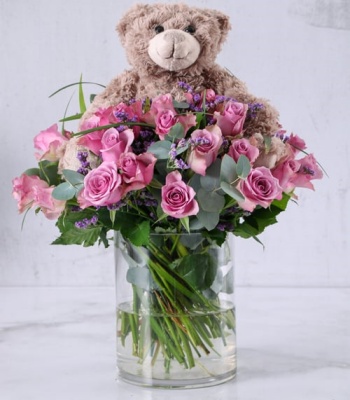 36 Lilac Roses In Vase