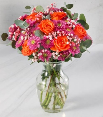 Assorted Flowers in Clear Vase