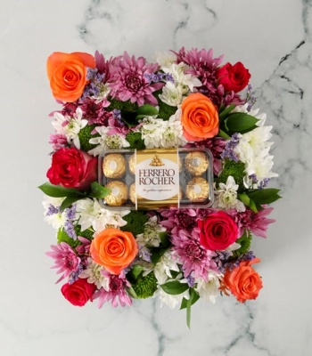 Assorted Flowers With Ferrero Rocher Chocolates