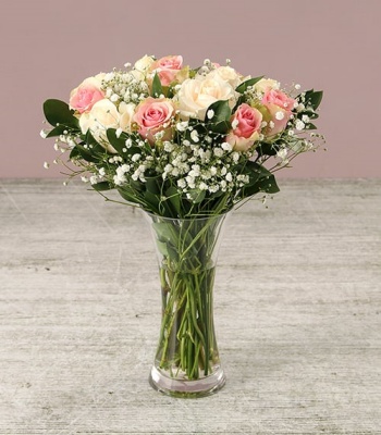 Assorted Pastel Roses In Vase