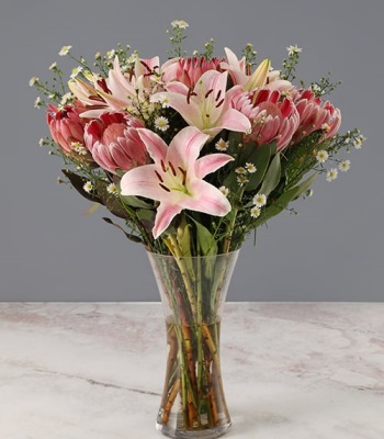 Assorted Proteas With Stargazer Lilies