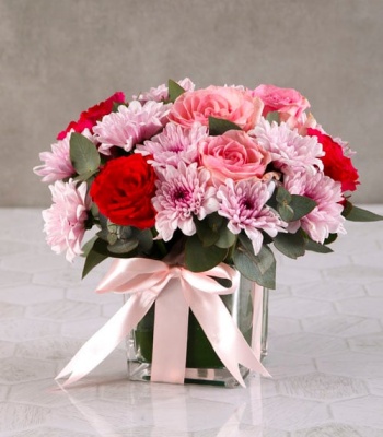 Assorted Roses in Square Vase