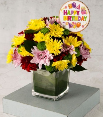 Birthday Flowers in Glass Vase