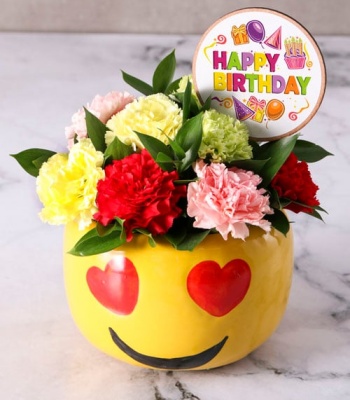 Birthday Flowers in Smiley Birthday Floral Vase