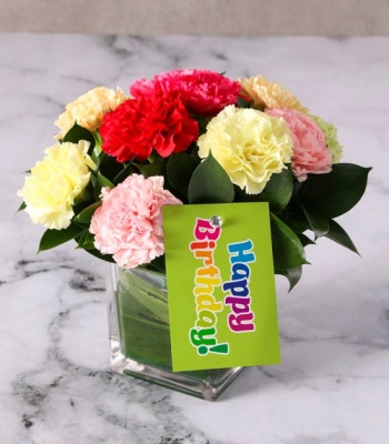 Birthday Flowers in Square Vase