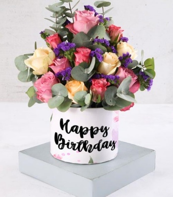 Birthday Flowers in White Hat Box