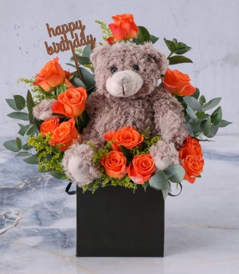 Birthday Orange Rose Arrangement