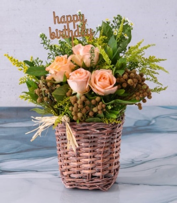 Birthday Peach Roses Bouquet