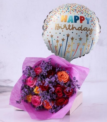 Birthday Roses And Birthday Balloon