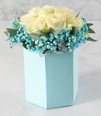 Blue and White Rose Arrangement