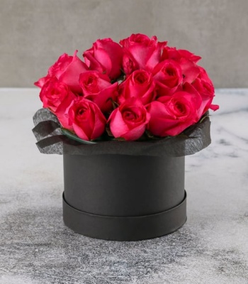 Cerise Roses In Hatbox