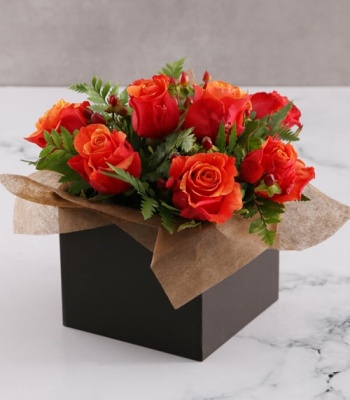 Cherry Brandy Roses In Black Box