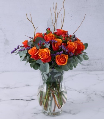 Cherry Brandy Roses in Vase