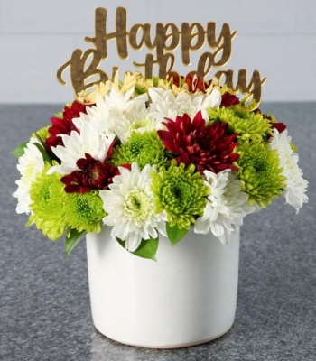 Flowers in Happy Birthday Spray Pot