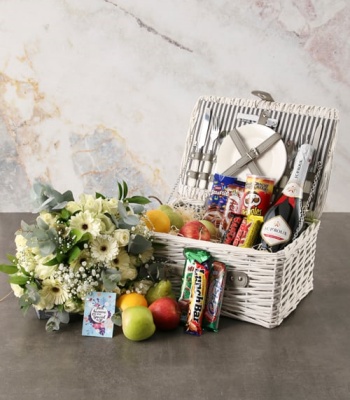 Fruit Picnic Basket Flower Bouquet