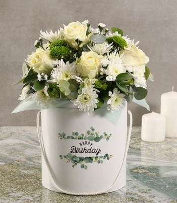 Happy Birthday Flowers In Hatbox