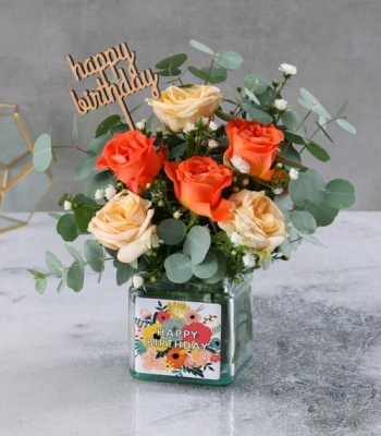 Happy Birthday Roses In Vase