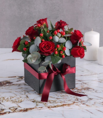 Hypericum And Red Rose Box