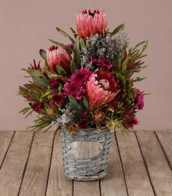 King Protea And Purple Flowers Bouquet