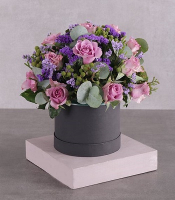 Lilac Roses In Hatbox