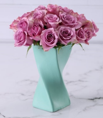 Lilac Roses in Twisted Vase