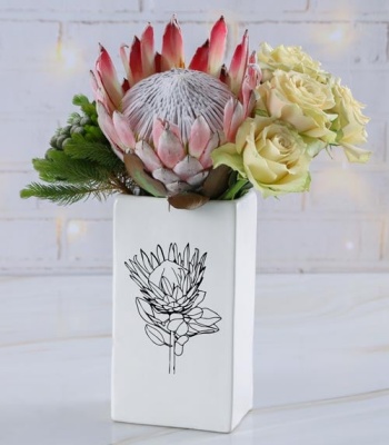 Majestic Protea and Roses Square Vase