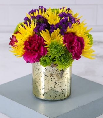 Mix Flowers in Gold Pot