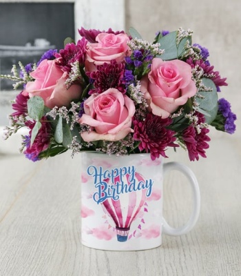 Mix Flowers In Happy Birthday Mug