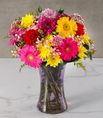 Mix Flowers in Purple Vase