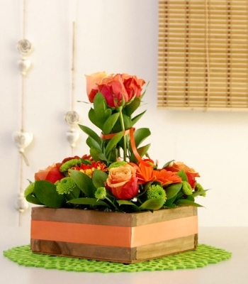 Mixed Flowers In Wooden Box